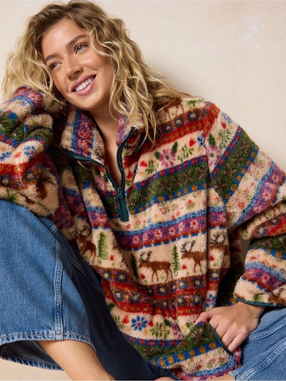 Natural Life Fleece Moose Pullover
